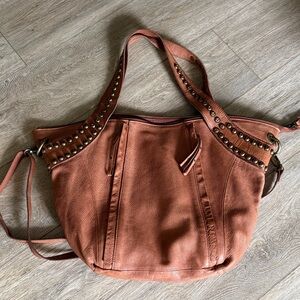 Free People Salone Studded cognac Leather Tote Bag no longer sold.